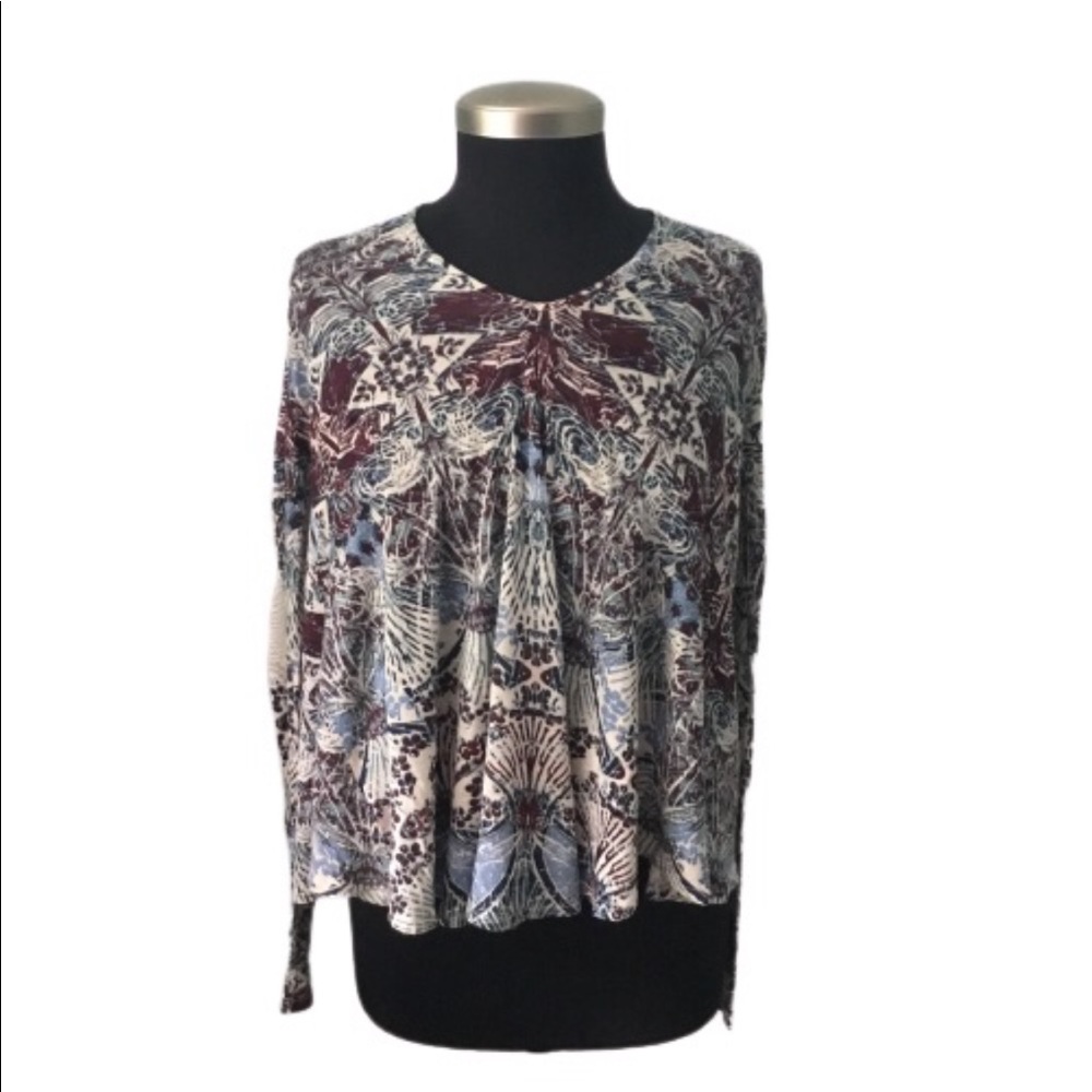 Free People New World All Over Print Linen Blend Front Tulip Top Snow Co…
